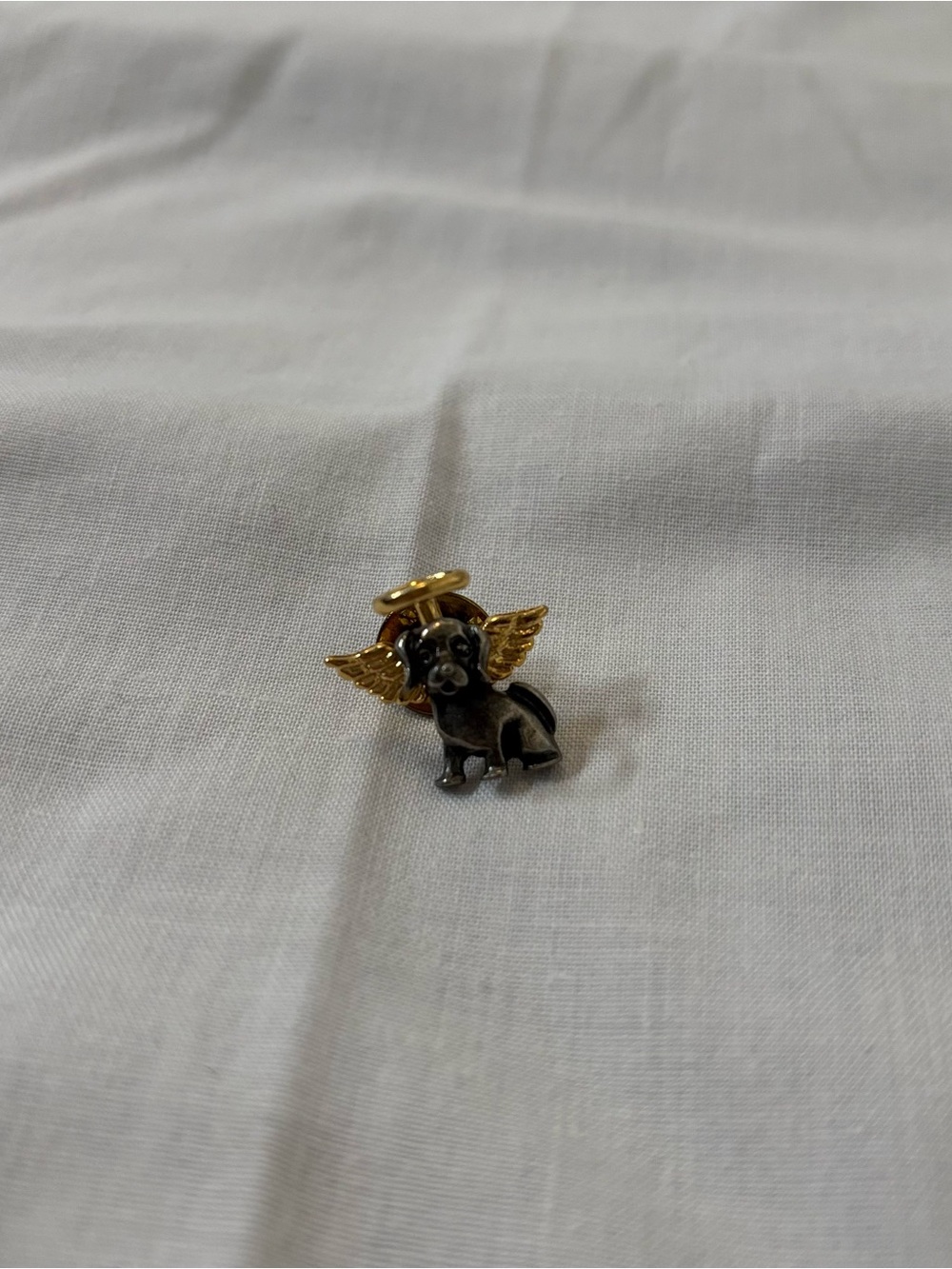 Angel Wing Dog Enamel Pin - Silver & Gold